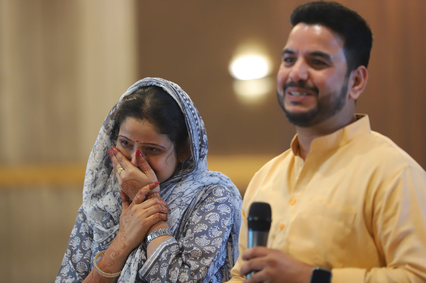 A devotee moved to tears receiving Guruji's blessing